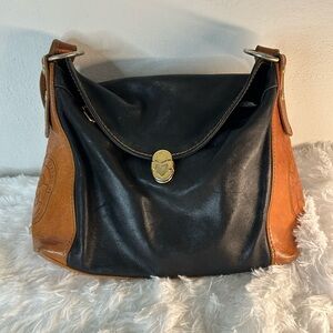 Marino Orlandi Black and Brown Leather Shoulder Bag with Gold Hardware